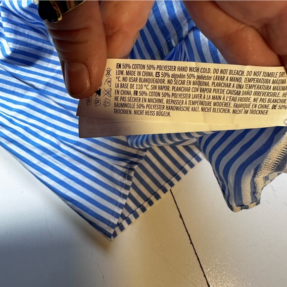 Pomander Place Tuckernuck Blue & White Striped Poplin Lightweight Ruffle Top S - Picture 13 of 14